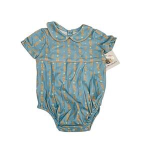 Baby Blue Star & Giraffe Romper with Peter Pan Collar